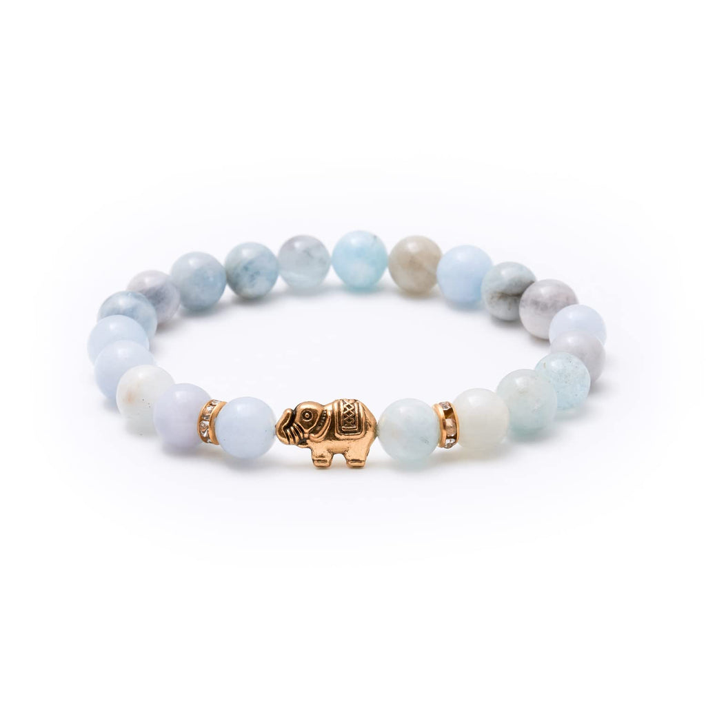 Elefant Armband - Naturstein geprüft in Deutschland, mit echten Naturstein Perlen und Kristall Highlights - Naturstein Armband mit Echtheitszertifikat für Damen und Herren