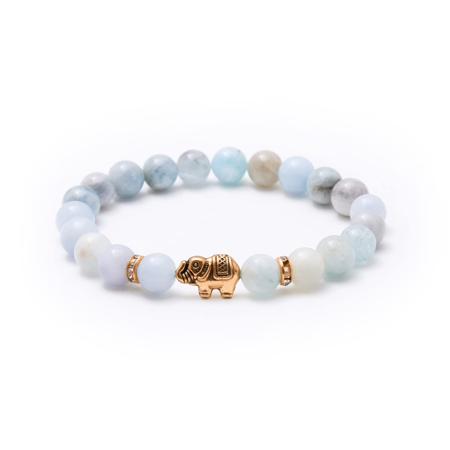 Elefant Armband - Naturstein geprüft in Deutschland, mit echten Naturstein Perlen und Kristall Highlights - Naturstein Armband mit Echtheitszertifikat für Damen und Herren