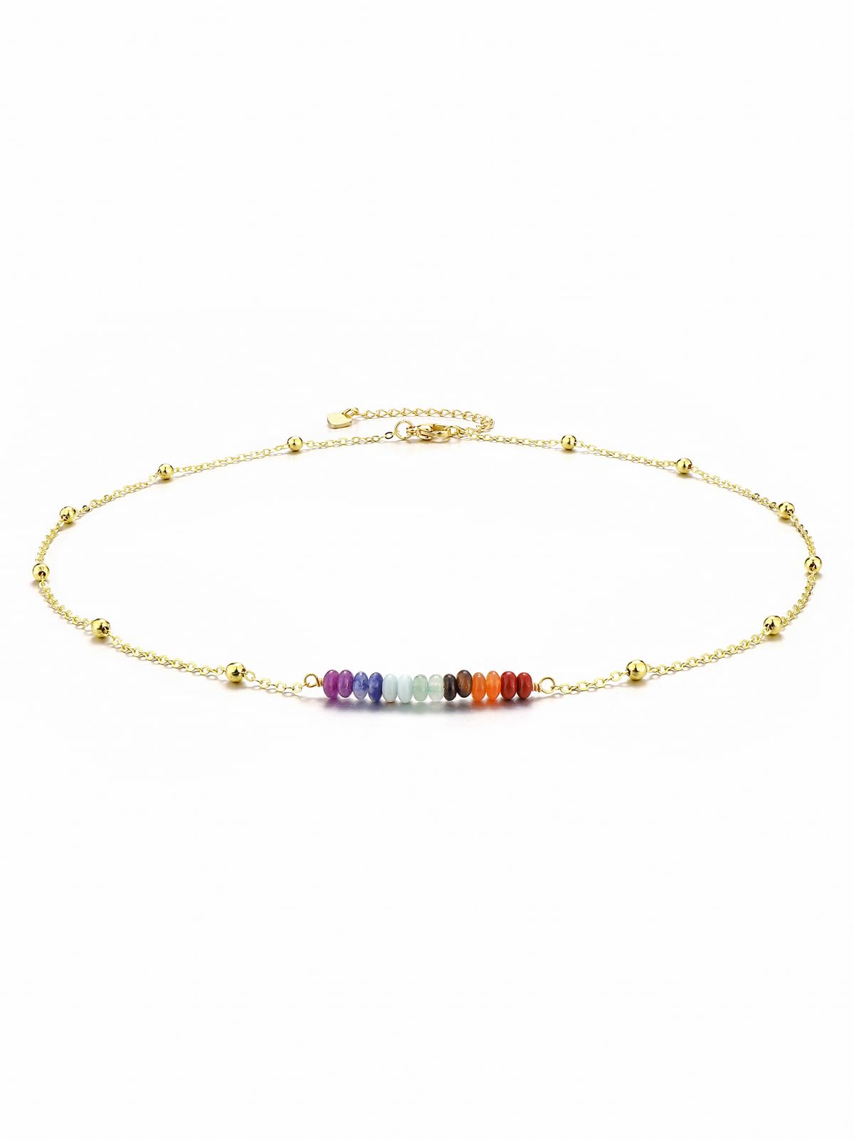 GEHECRST Edelstein 7 Chakra Heilsteine Kette Kristall Halskette mit Einstellbar Kette Glückskette Reiki Healing Talisman spirituelle Geschenke