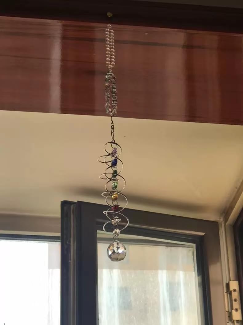 Sonnenfänger Kristall, Rotierendes Kristall Windspiel, Sonnenfänger Fenster, Kristalle zum Aufhängen mit Doppelspirale, für Lnnen- und Außenbereich