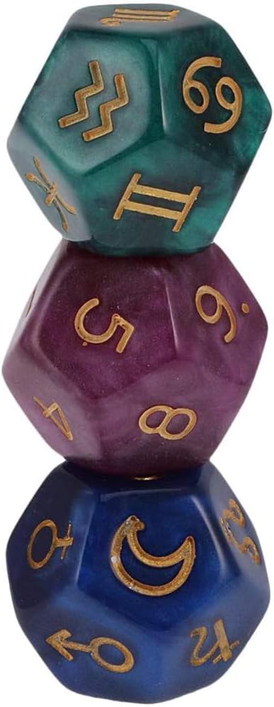 POFET 2 Set 6 Pieces Multicolor 12-Sided Resin Dice Astrology Tarot Constellation Divination Model A