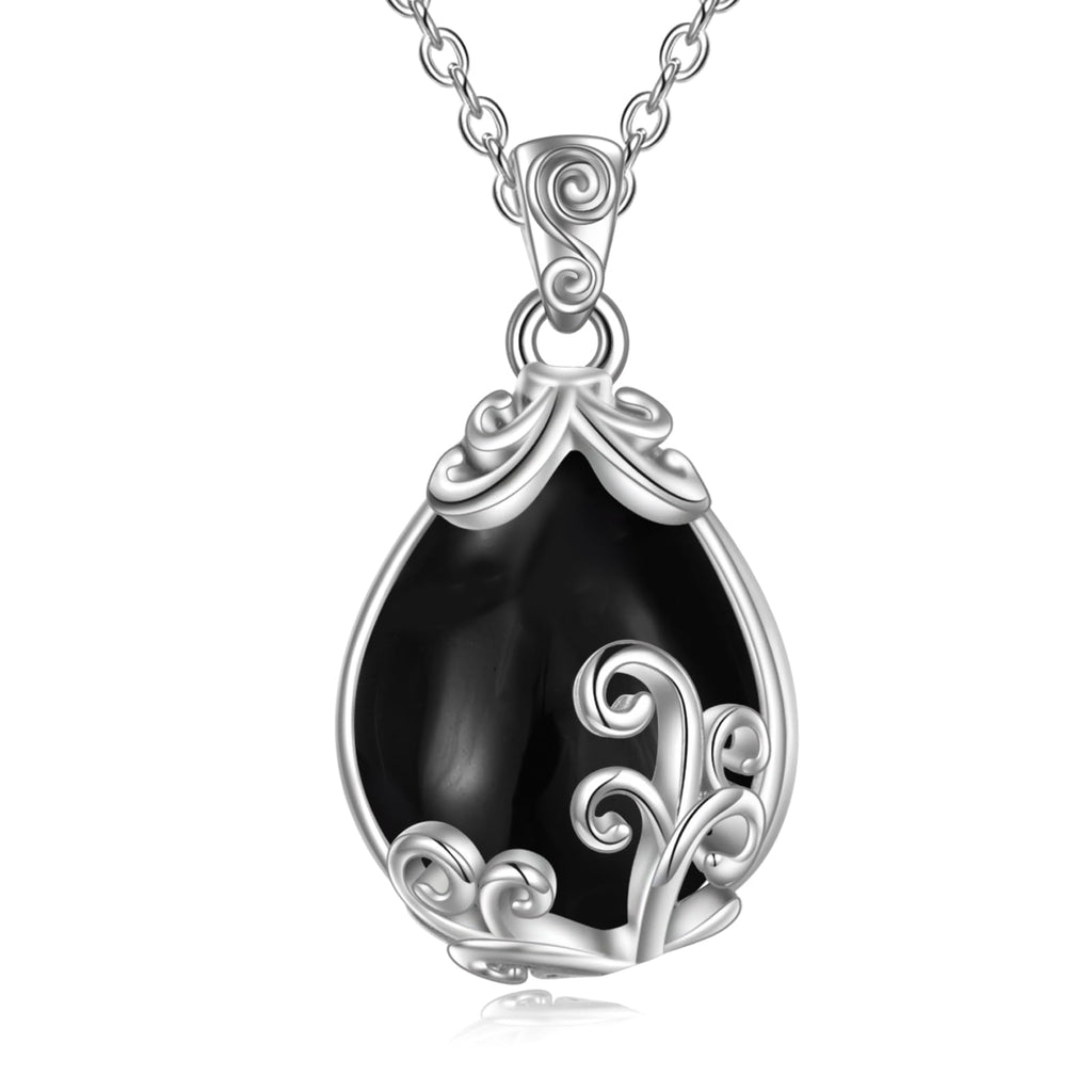 POPLYKE Sterling Silver Gemstone Filigree Teardrop Pendant Necklace Crystal Jewellery for Women