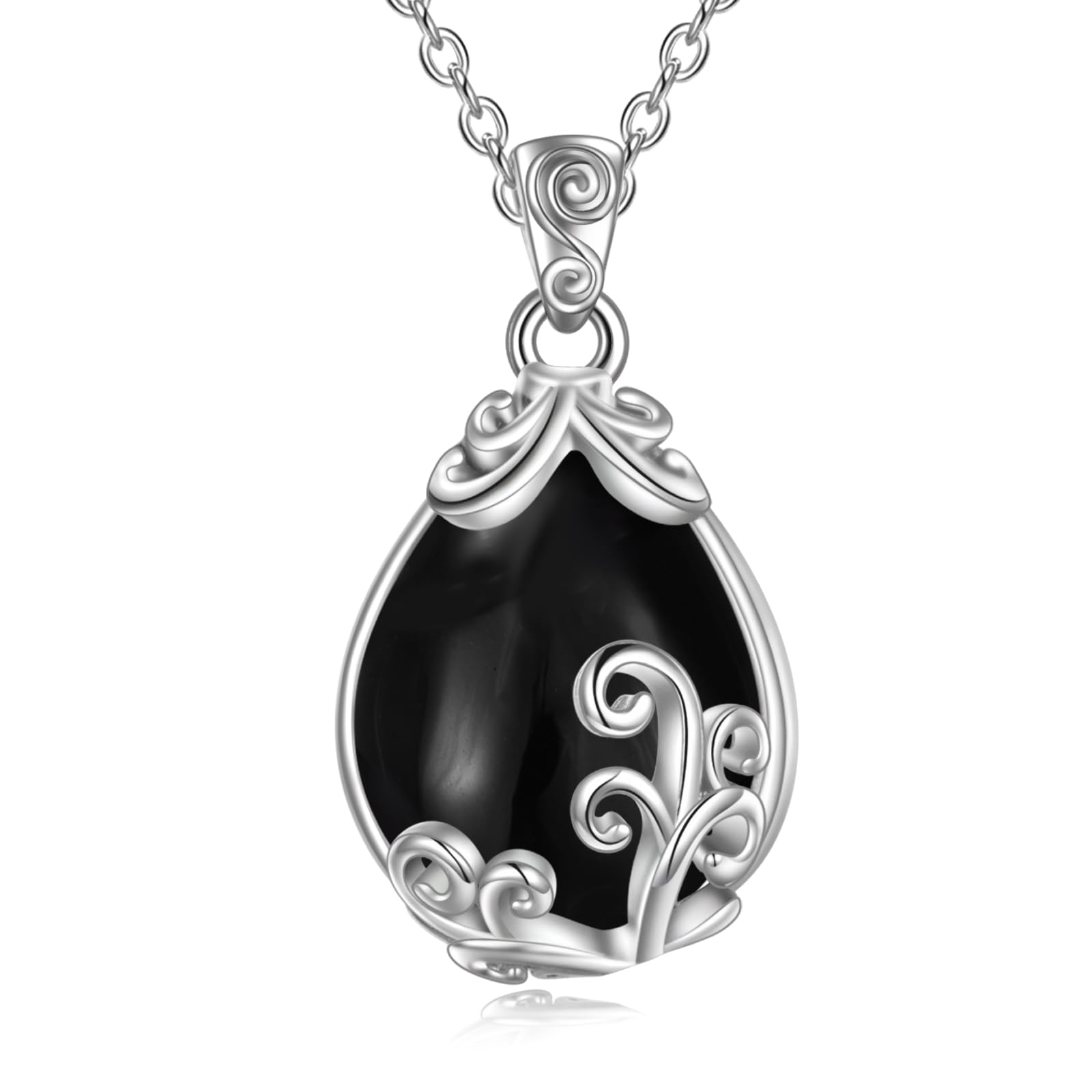 POPLYKE Sterling Silver Gemstone Filigree Teardrop Pendant Necklace Crystal Jewellery for Women