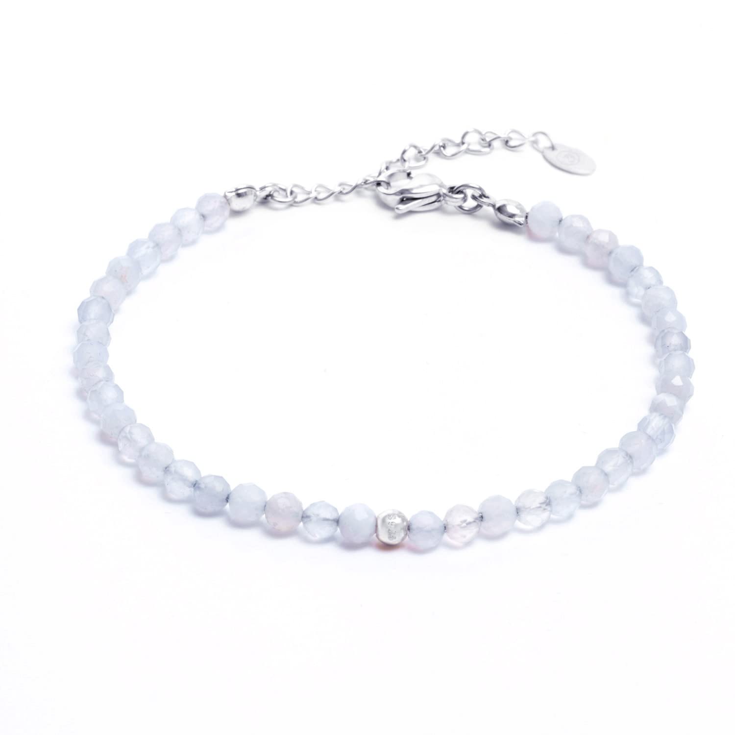 BERGERLIN Echtes Naturstein Perlenarmband - Naturstein geprüft in Deutschland, mit 925 Sterling Silberperle oder vergoldeter Perle - Mit Verschluss und Echtheitszertifikat, für Damen und Herren