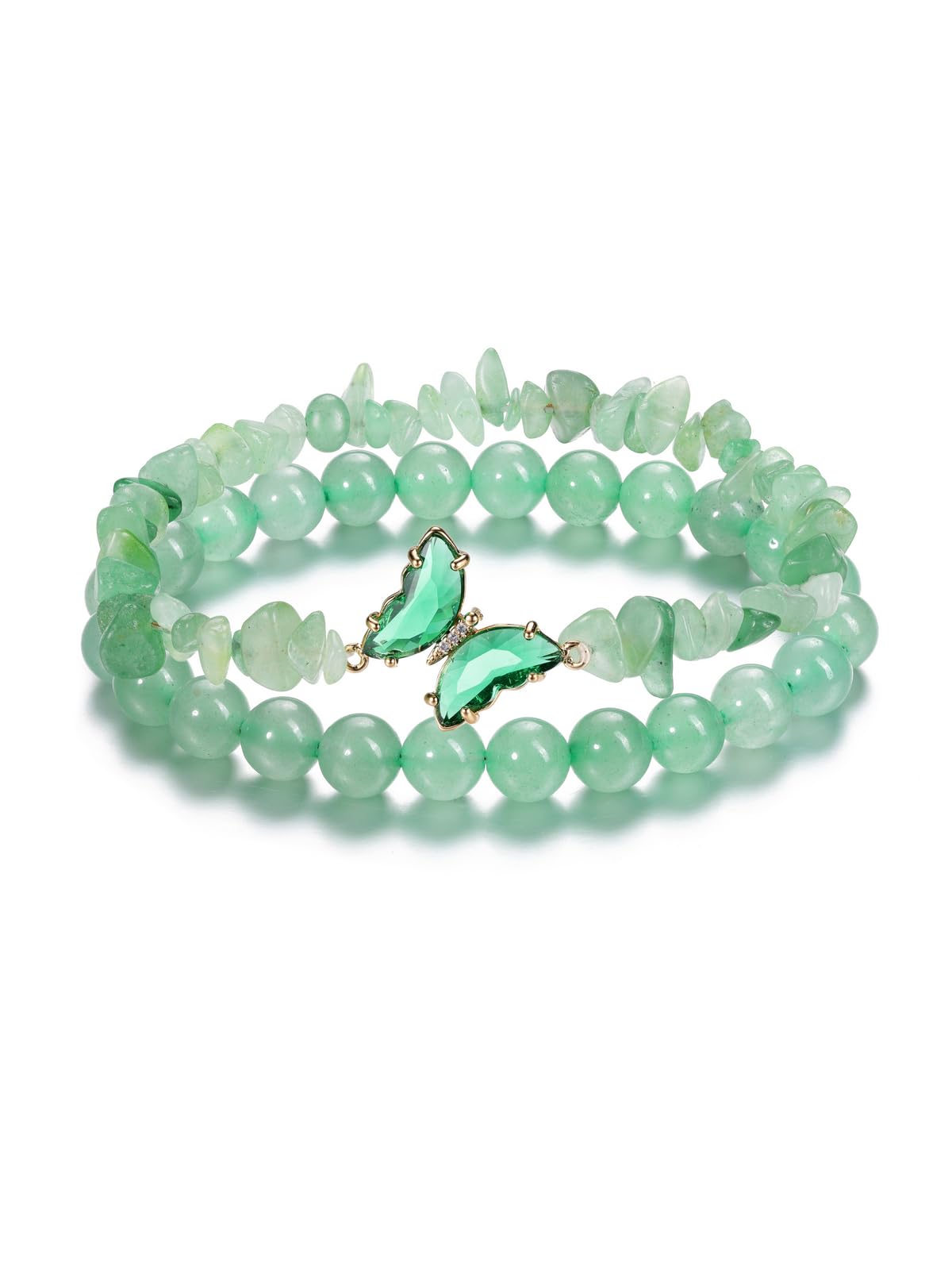 CrystalTears Schmetterling Armbänder Set 2pcs echt Edelsteine elastischer Perlenarmbänder Damen Amulett Schmuck spirituelle Geschenk