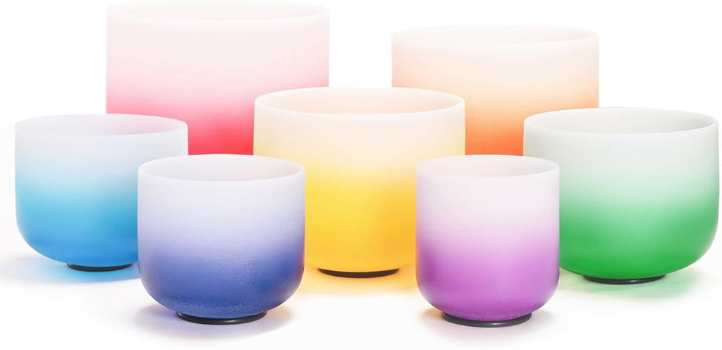 KVKA Kristall-Klangschalen Set, 6-12 inch 432Hz Gradien Quarz Chakra Sound Healing Klangschalen für Yoga Meditation Entspannung Stressabbau mit Tragetasche