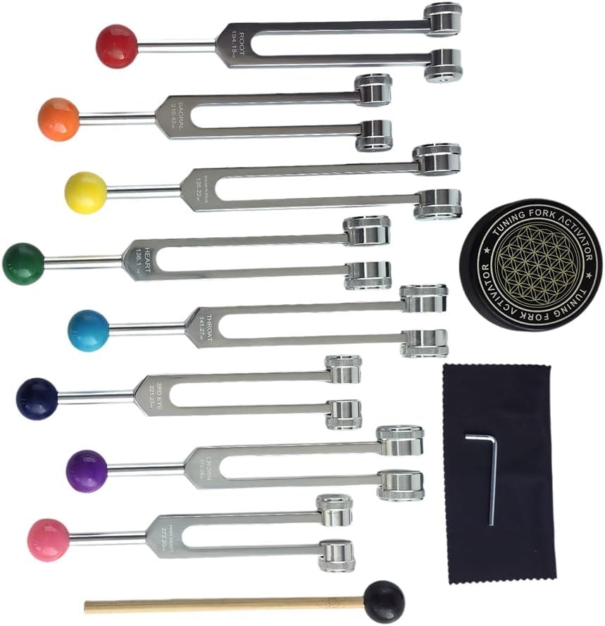 Tagtight Chakra-Stimmgabel-Set Zur Heilung, Stimmgabeln Neurologie Tuning Fork Medical mit Stimmgabel-Aktivator Zur Heilung, Klangtherapie, Körperpflege, Geist und Seele