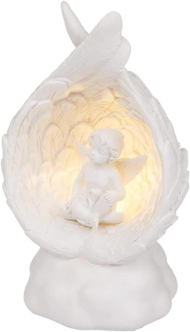 Out of the blue LED Dekofigur Sitzender Engel, zufällige Auswahl aus 4 ähnlichen Motiven, Engelsfigur Putte Dekoengel Engelchen Lichtdeko, Maße (H/B/T): 12 x 7 x 5,5 cm, Weiß