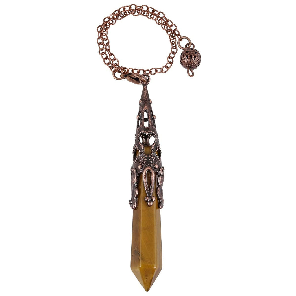 Obsidian Hexagonal Stein Pendel mit Vintage Kette, Reiki Heilung Kristall Punkt Pendels Edelstein Sechseckiger Anhänger Chakra-Pendel für Divination Meditation Scrying Balance