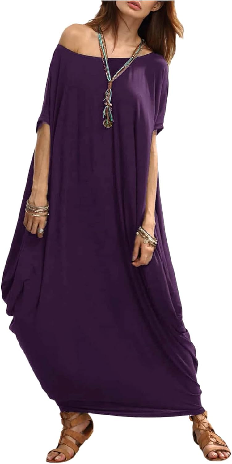 Verdusa Women's Caftan Harem Boat Neck Dolman Sleeve Oversized Maxi Dress Moo Moos