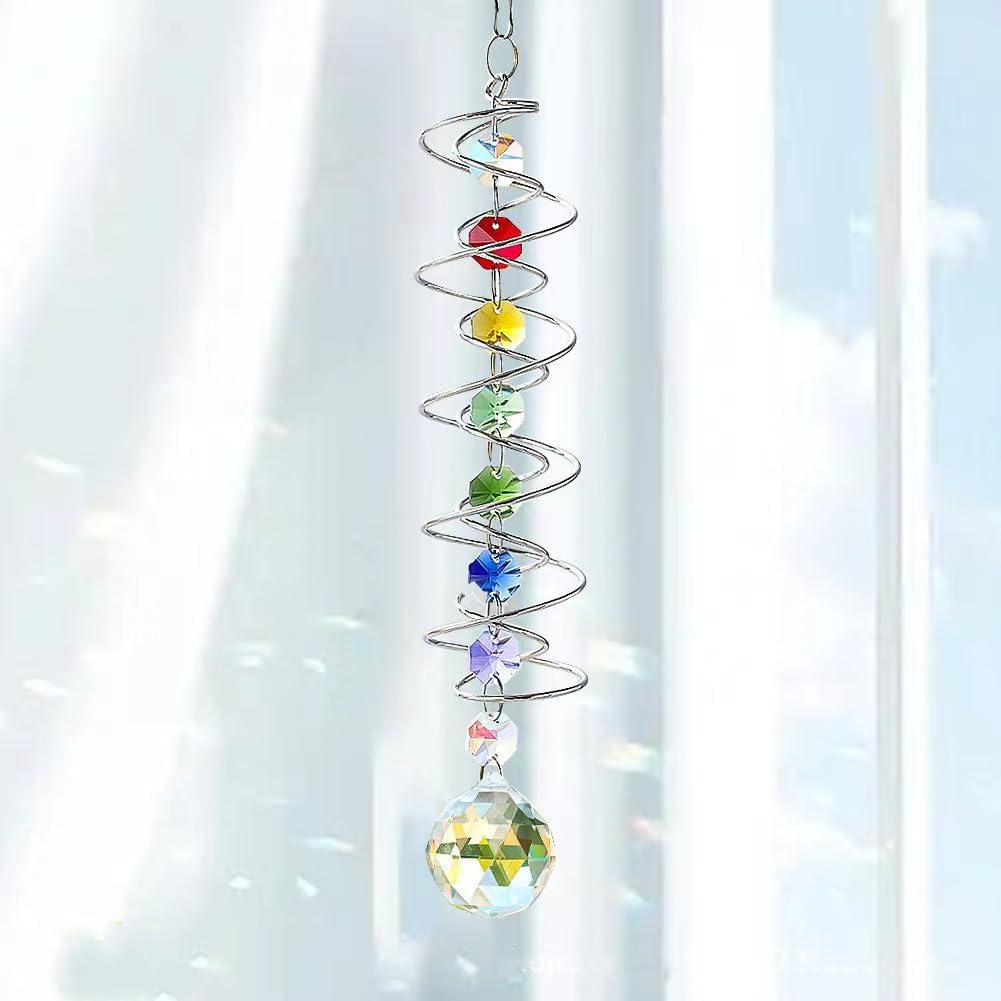 Sonnenfänger Kristall, Rotierendes Kristall Windspiel, Sonnenfänger Fenster, Kristalle zum Aufhängen mit Doppelspirale, für Lnnen- und Außenbereich