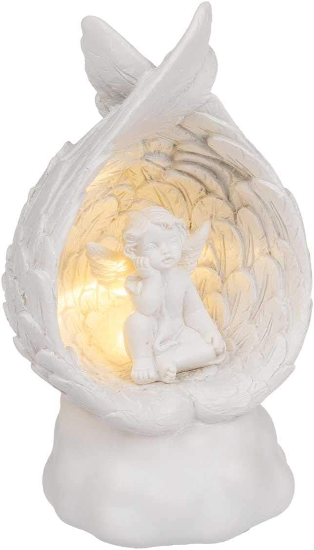 Out of the blue LED Dekofigur Sitzender Engel, zufällige Auswahl aus 4 ähnlichen Motiven, Engelsfigur Putte Dekoengel Engelchen Lichtdeko, Maße (H/B/T): 12 x 7 x 5,5 cm, Weiß