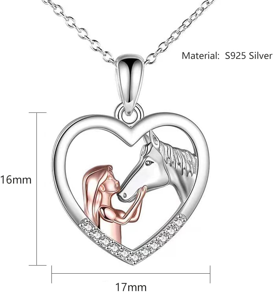 TOFBS Mädchen und Pferd Halskette Silber Herz Anhänger Halskette Geschenke für Mädchen Frauen Freundin Ehefrau Mutter Tochter Pferdeliebhaber