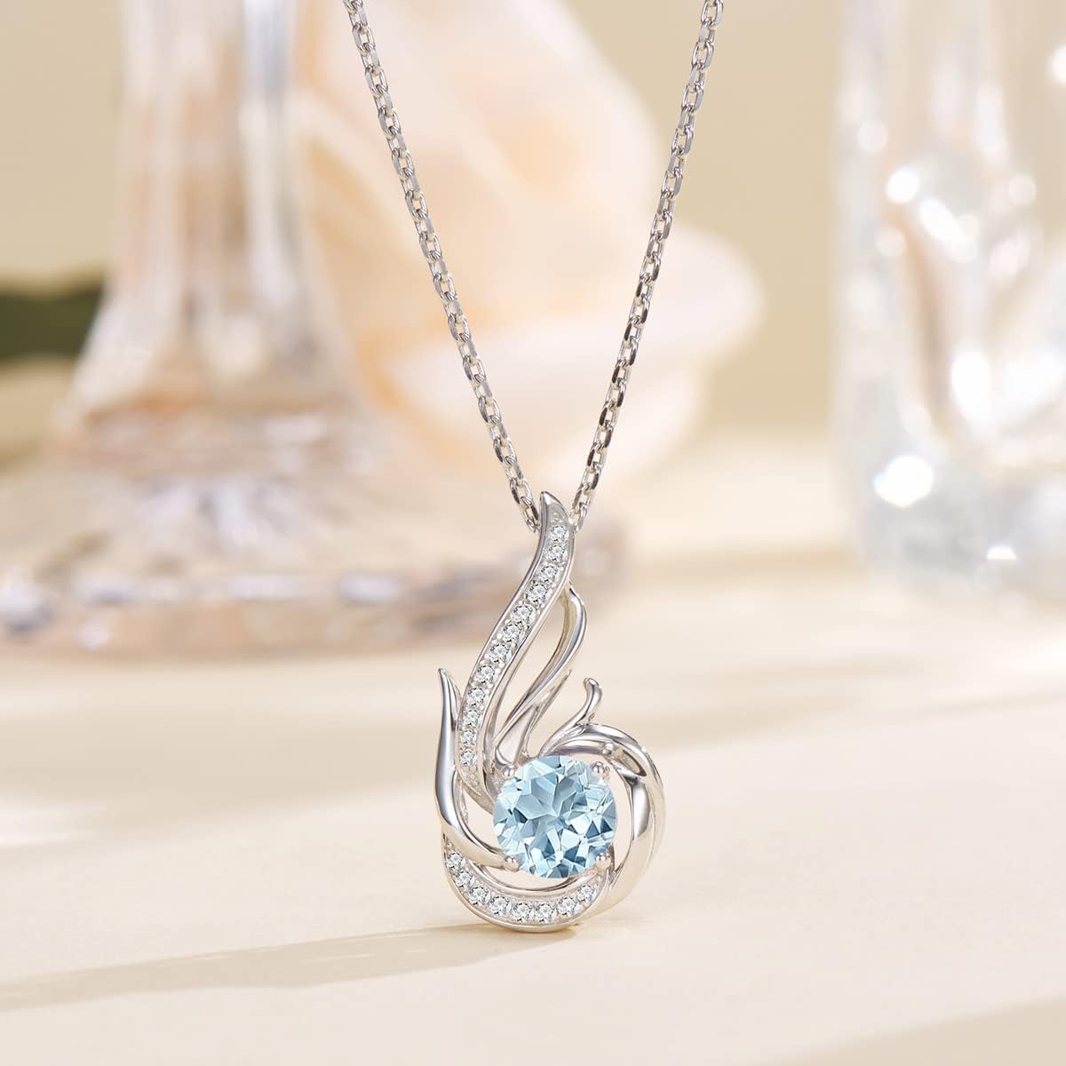 Sterling Silber Geburtsstein Halskette für Frauen erstellt oder echte Edelstein Phoenix Halsketten Geburtstag Jubiläum Schmuck Geschenke für Frauen Mädchen Mama, justierbare Kette