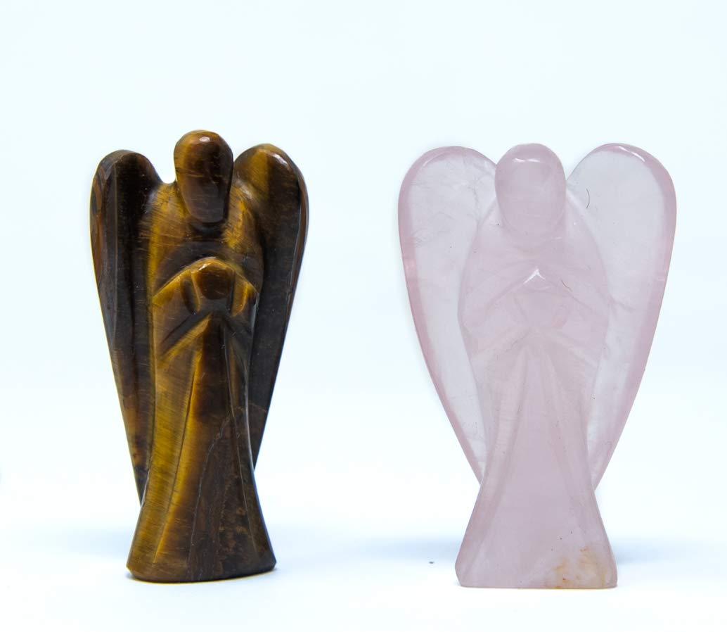 Wonder Care Pocket Guardian Angel Crystal Natural Gemstone Reiki Healing Energy Carved Statue Chakra Balance Meditation Aesthetic 1.5-2 Inch Pack of 2