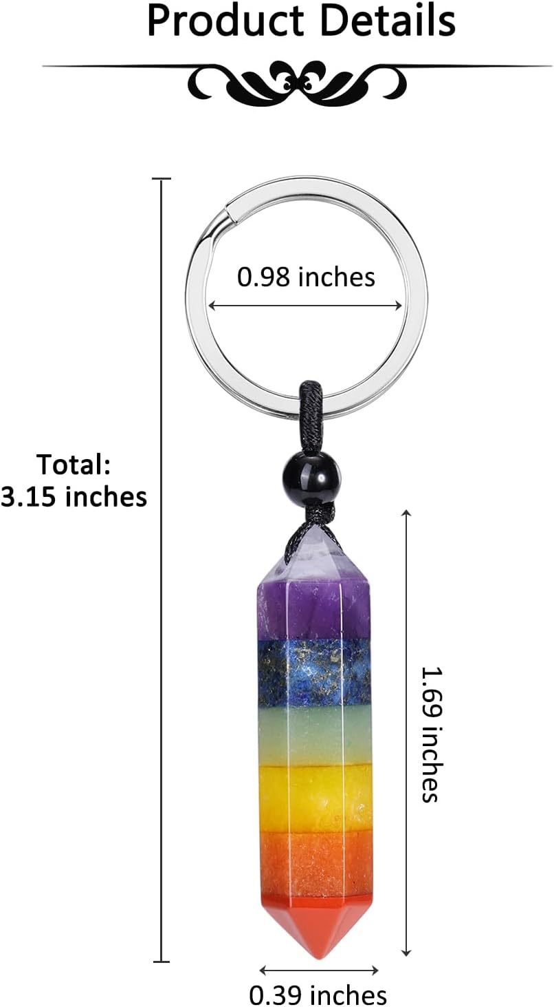 Zysta Gemstone 7 Chakra Keyring Natural Healing Stones Key Ring Hexagon Pendant Healing Reiki Energy Therapy Lucky Keychain for Men and Women, multi-coloured