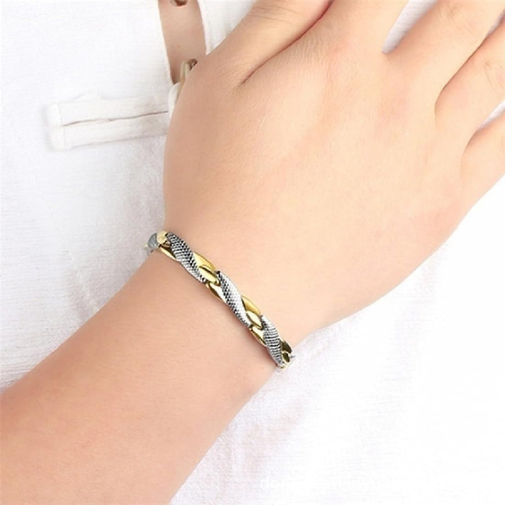 JITNGA Edelstahl Schmuck Stahl Titan Magnetarmband Damen Magnetarmband Magnetisches Armreif Für Männer Frauen (Silber+Gold)