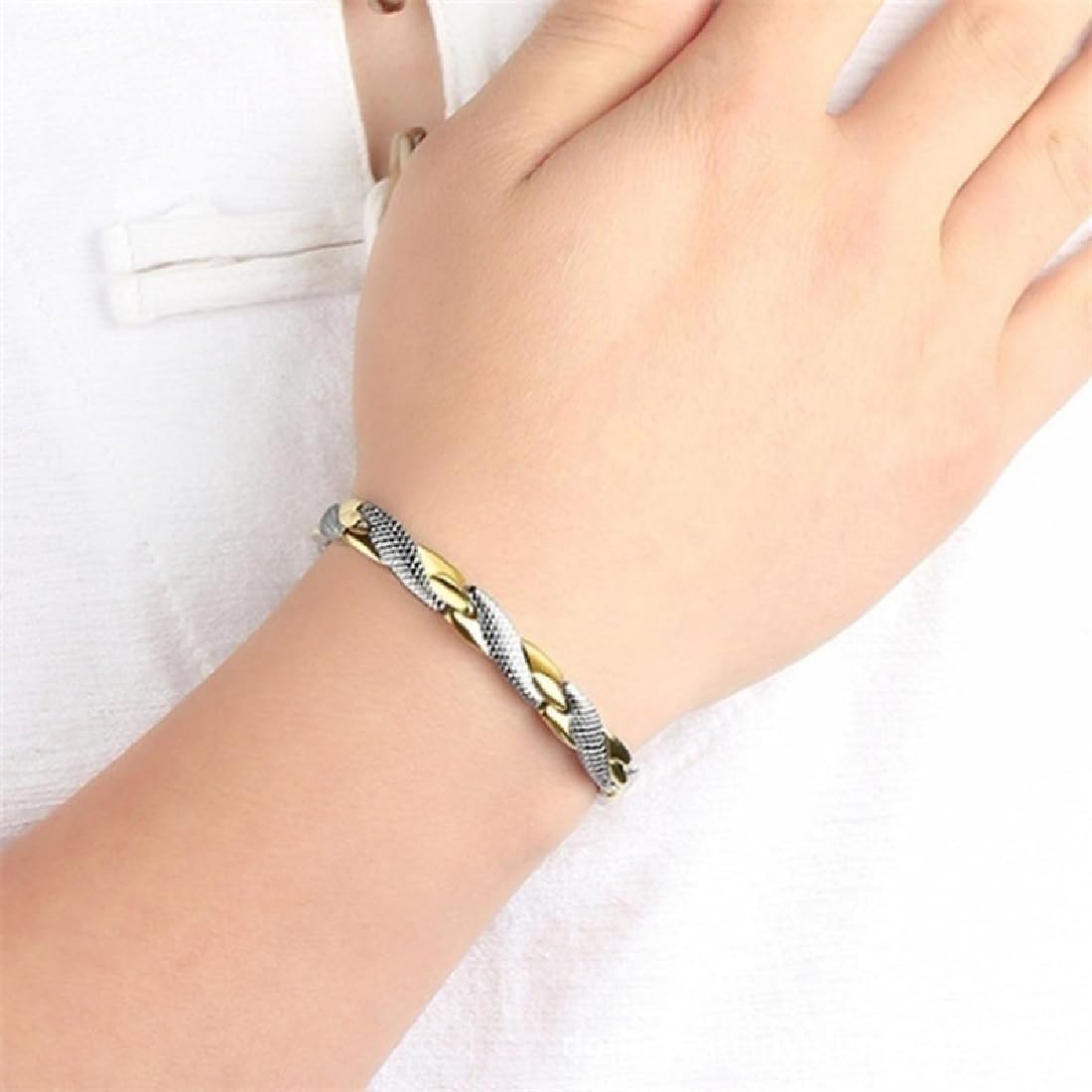 JITNGA Edelstahl Schmuck Stahl Titan Magnetarmband Damen Magnetarmband Magnetisches Armreif Für Männer Frauen (Silber+Gold)