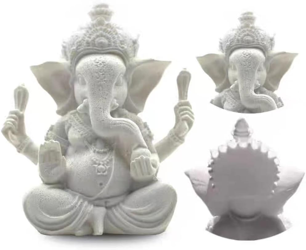 Ganesha Buddha Statue,Buddha Figur,Deko Statue,Deko Wohnzimmer,Indische Ganesha, Home Store Dekoration(9.5cm/Weiss)