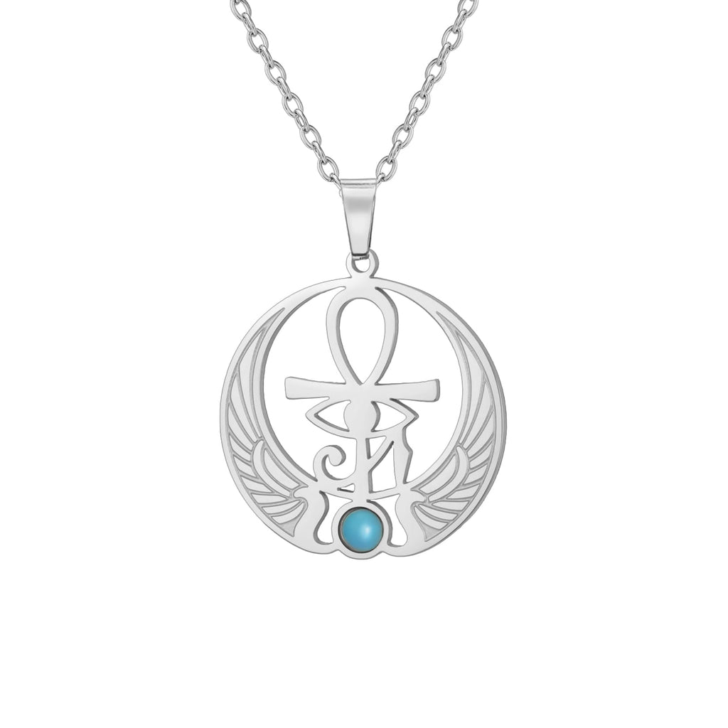 EUEAVAN Ankh Kreuz Auge des Horus Edelstein Halskette Schlüssel des Lebens Skarabäus Anhänger ägyptische Göttin Isis Schutzamulett Religiöser Schmuck für Frauen Männer
