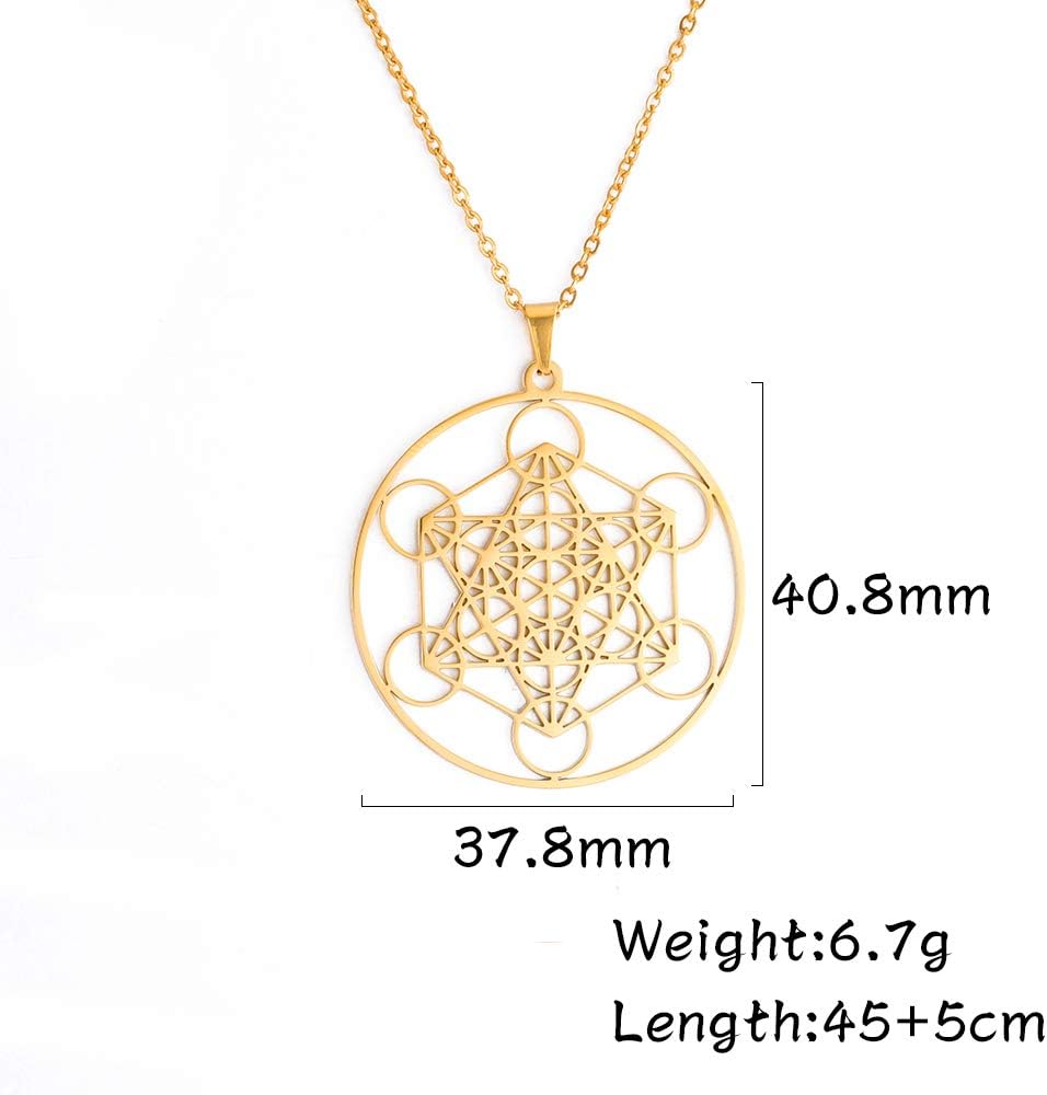 TEAMER Metatron Cube Necklace Sacred Geometry Pendant Seal of the Archangel Angel Necklace Stainless Steel Jewellery