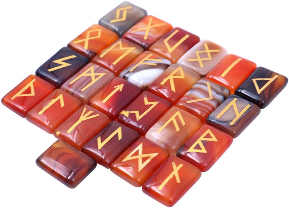 WANGCL 25pcs Red Jasper Rune Stones Tumbled Gemstone Carved Rune Words for Fortune Telling Crystal Healing Reiki