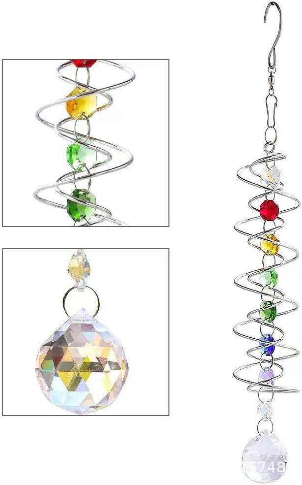 Sonnenfänger Kristall, Rotierendes Kristall Windspiel, Sonnenfänger Fenster, Kristalle zum Aufhängen mit Doppelspirale, für Lnnen- und Außenbereich