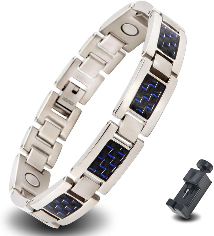 HAQI Titan Magnetarmband für Männer Starker Magnetismus Magnetfeldtherapie Armbänder mit blauer Kohlefaser