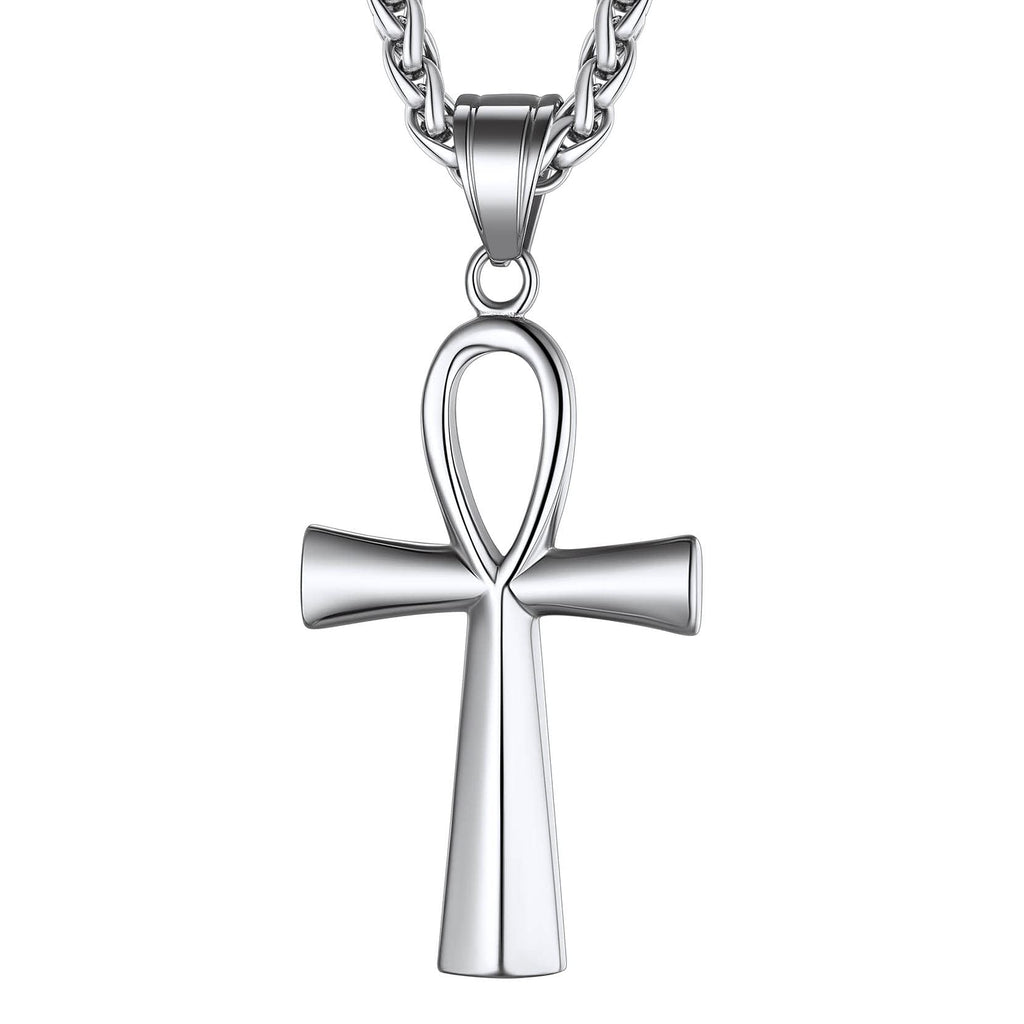 Richsteel Edelstahl Ägyptische Kreuzkette für Herren Jungen Religiöser Amulett Horusauge Kette Ankh Schmuck für Geburtstag Vatertag