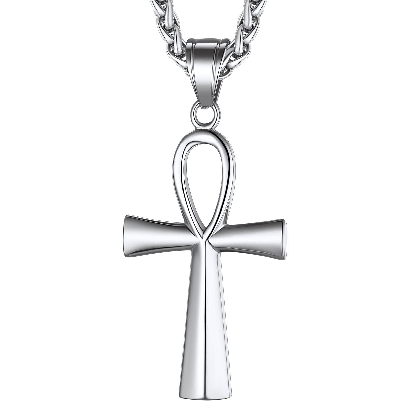 Richsteel Edelstahl Ägyptische Kreuzkette für Herren Jungen Religiöser Amulett Horusauge Kette Ankh Schmuck für Geburtstag Vatertag