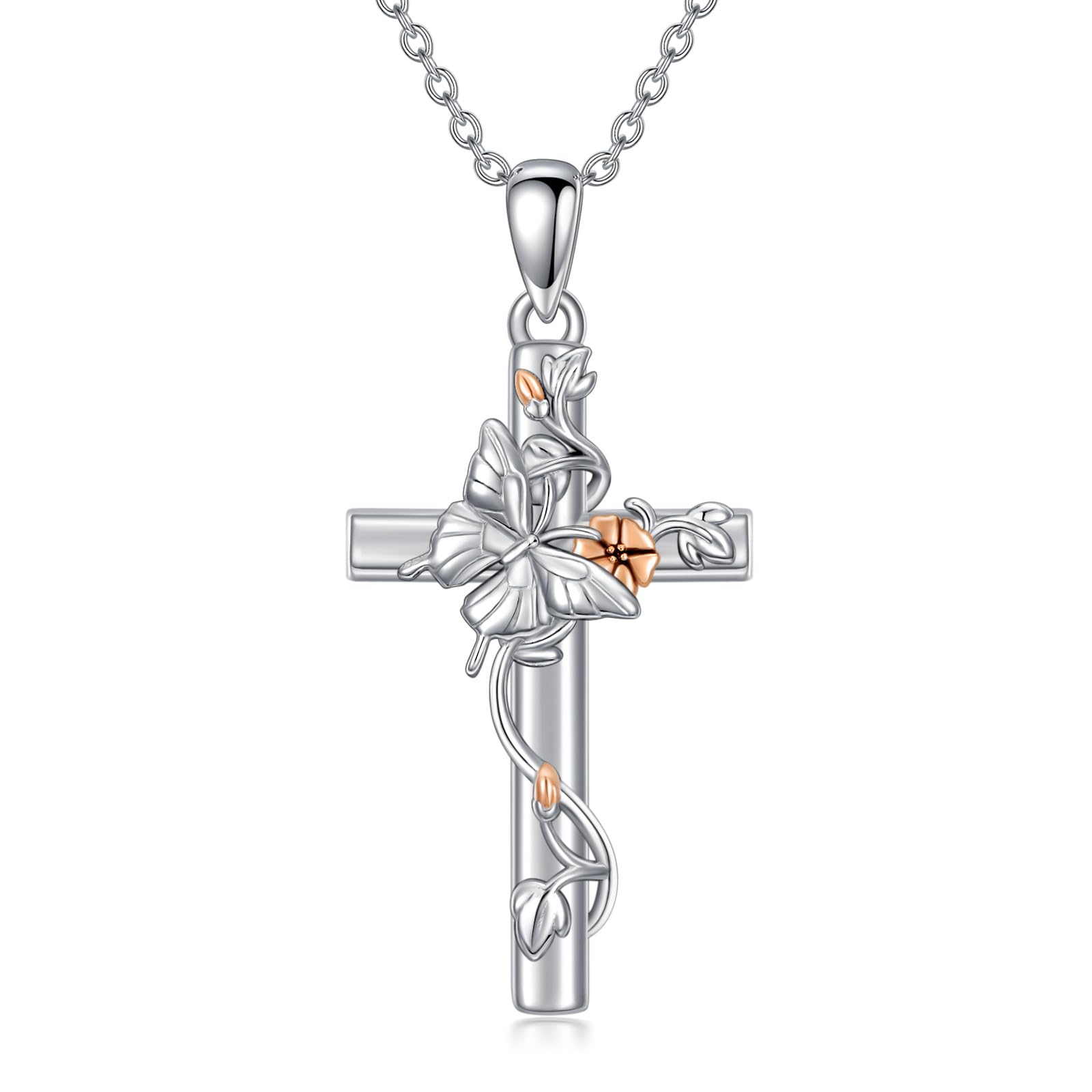 ROMANTICWORK Kreuz Kette 925 Sterling Silber Kreuz Halskette Kreuz Anhänger Christlicher Religiöser Gotischer Kreuz Schmuck Geschenke für Herren Männer Damen