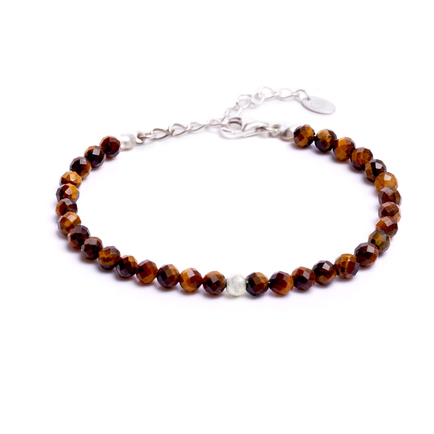 BERGERLIN Echtes Naturstein Perlenarmband - Naturstein geprüft in Deutschland, mit 925 Sterling Silberperle oder vergoldeter Perle - Mit Verschluss und Echtheitszertifikat, für Damen und Herren