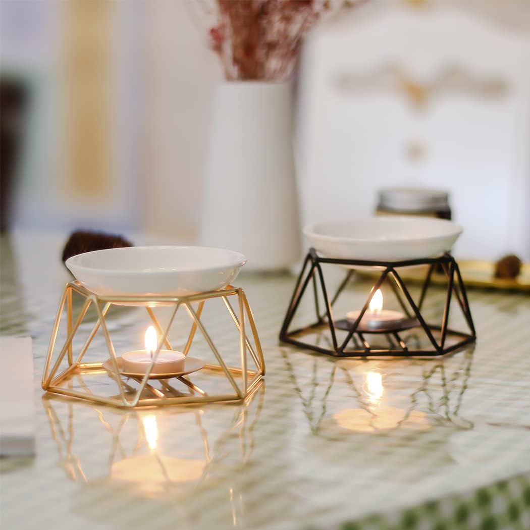 Violetpos Stylish Romantic Ceramic Aroma Lamp Aroma Diffuser Tealight Candle Holder Oil Burner Gold