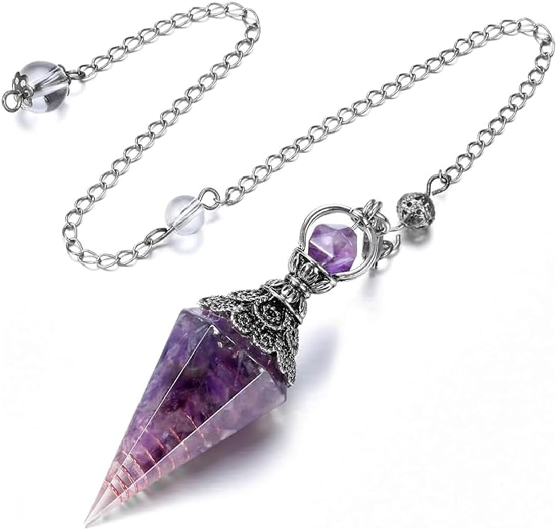 Amethyst Pendel, Sechseckiges Kristallpendel,Harz Amethyst Pendulum Edelstein Pendel Kristall,Kristall Edelsteine Kegel Anhänger,für Hexerei Zeremonie, Wahrsagen, Reiki Heilung und Esoterik Geschenke