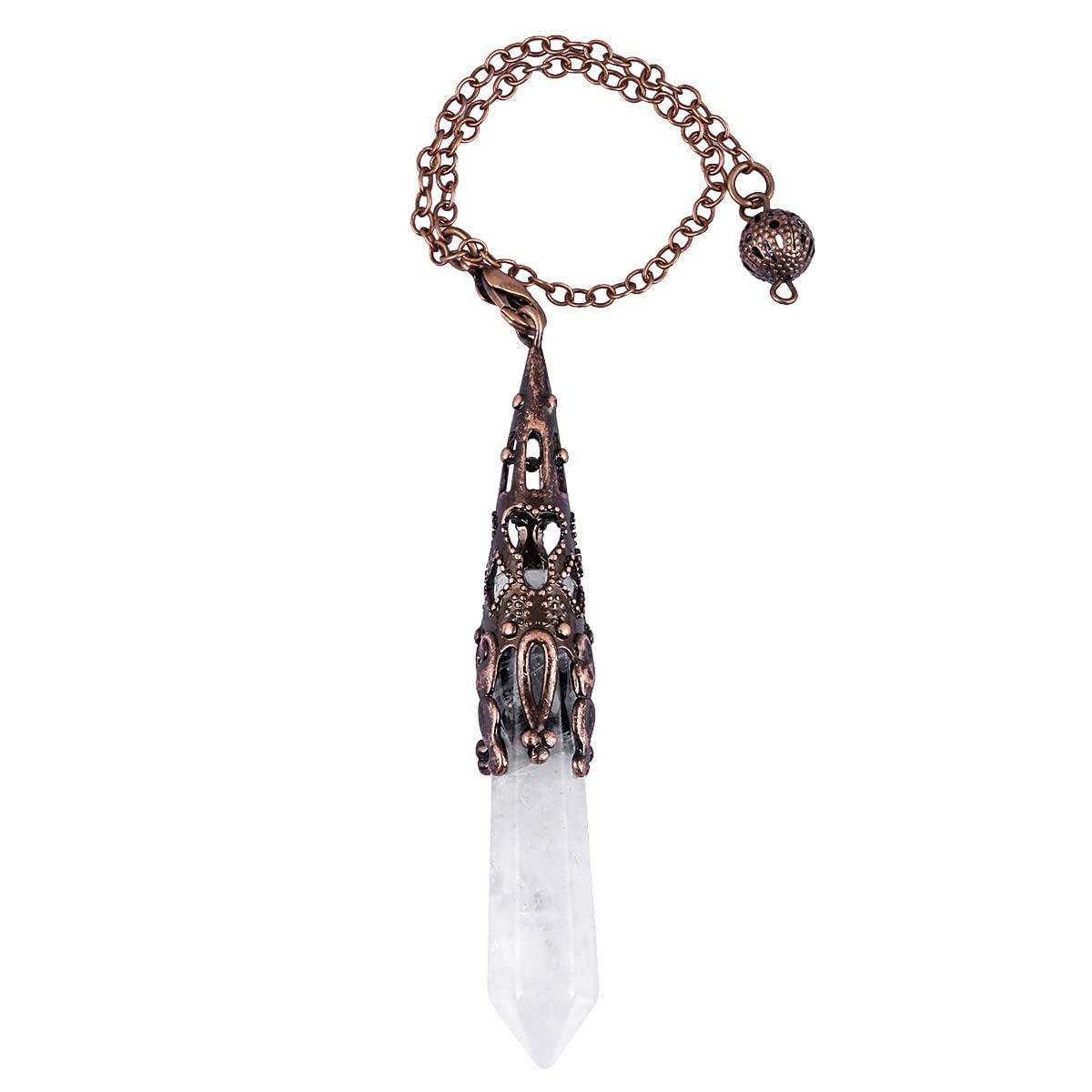 Obsidian Hexagonal Stein Pendel mit Vintage Kette, Reiki Heilung Kristall Punkt Pendels Edelstein Sechseckiger Anhänger Chakra-Pendel für Divination Meditation Scrying Balance