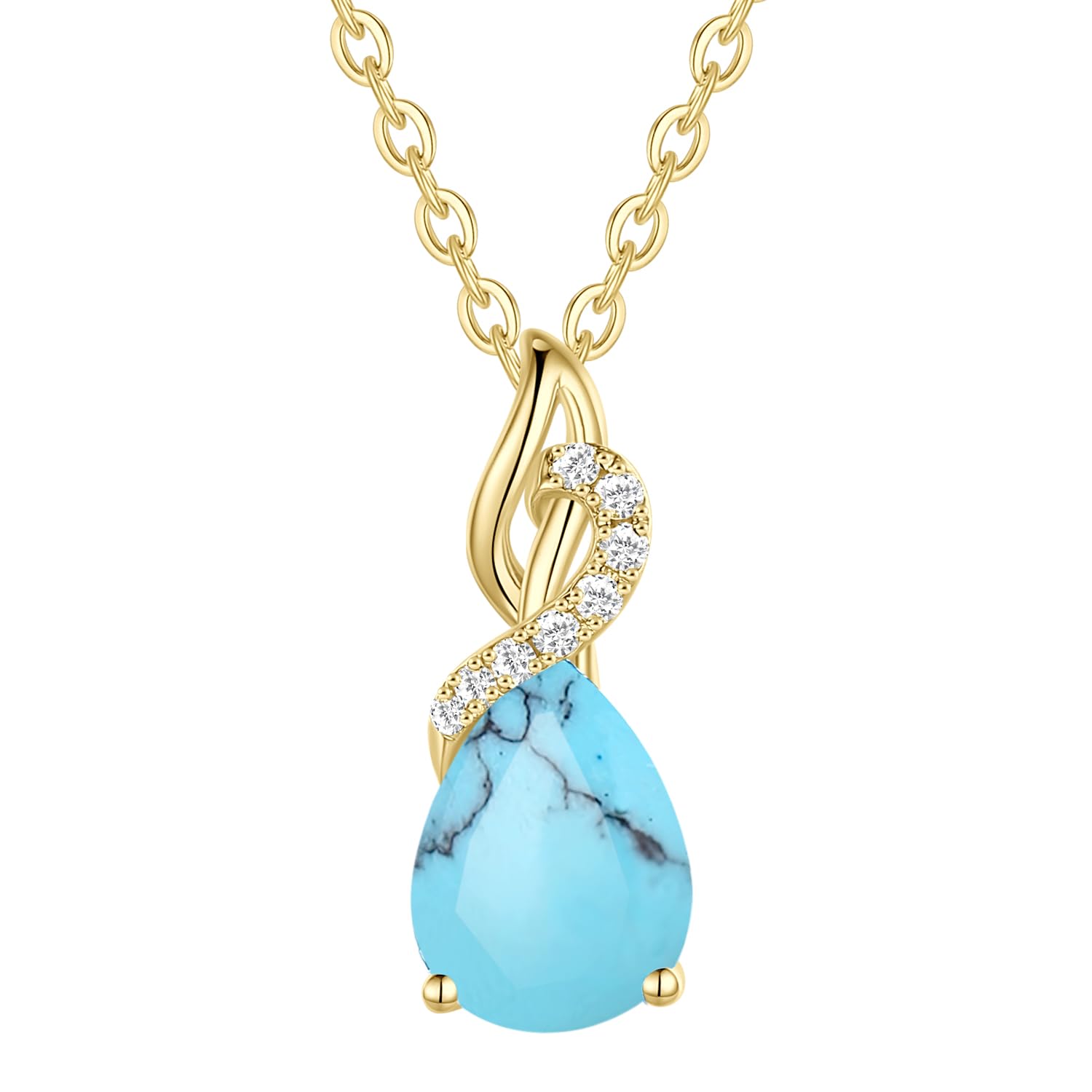 FANCIME Solide 14 Karat 585 Gelb Gold Anhänger Kette mit Tropfen Edelstein und 0.28ct Diamant Geschenk Schmuck für Damen Sie, 925 Silber Kettenlänge: 40 + 5 cm