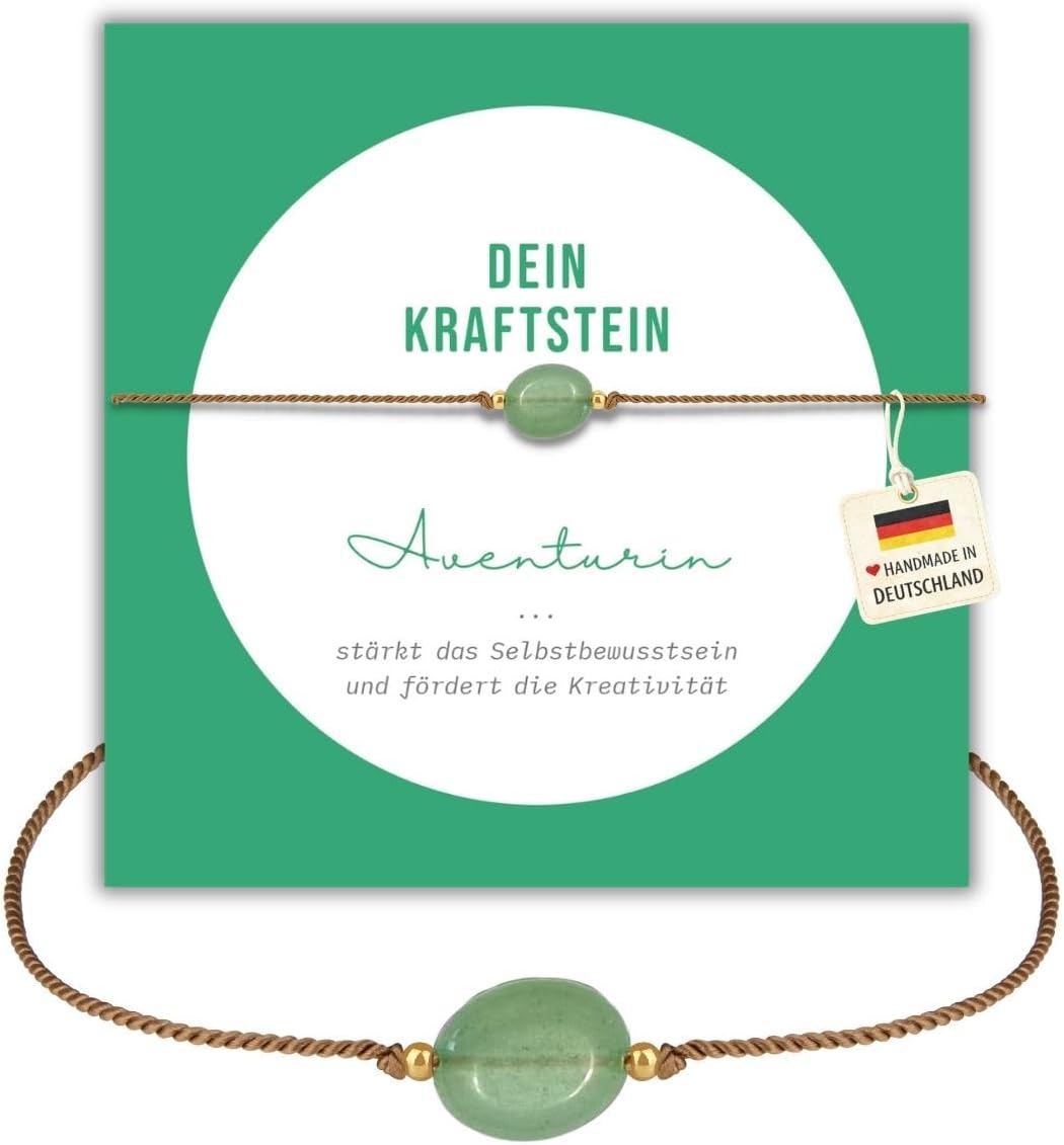happymaker - Edelstein Armband Damen, handgefertigt in Deutschland mit Goldperlen, Geschenkkarte und Geschenkverpackung, Mutmacher Geschenk