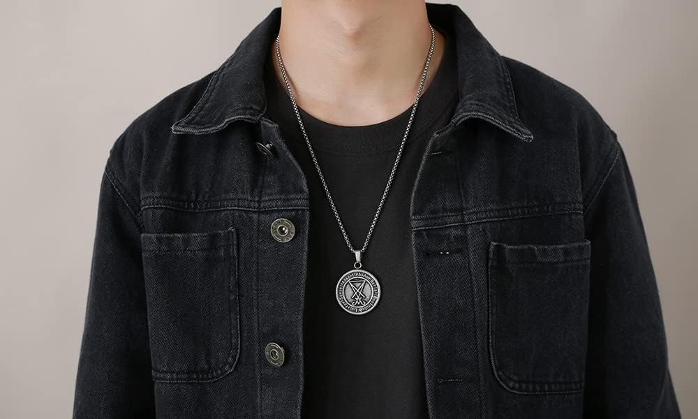 Herren Satanische Halskette : Edelstahl Satan Ziege Halsketten Zeichen von Luzifer Anhänger Umgekehrte Kreuz Anhänger Ziege Kopf Anhänger Leviathan Kreuz Symbol Anhänger Halloween Weihnachten Geschenk