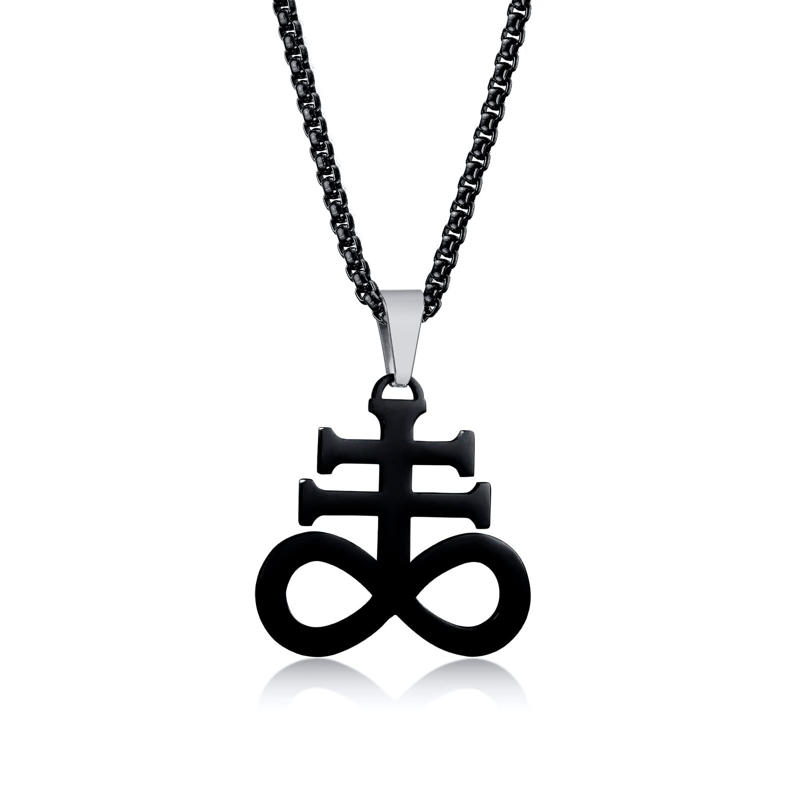 Herren Satanische Halskette : Edelstahl Satan Ziege Halsketten Zeichen von Luzifer Anhänger Umgekehrte Kreuz Anhänger Ziege Kopf Anhänger Leviathan Kreuz Symbol Anhänger Halloween Weihnachten Geschenk