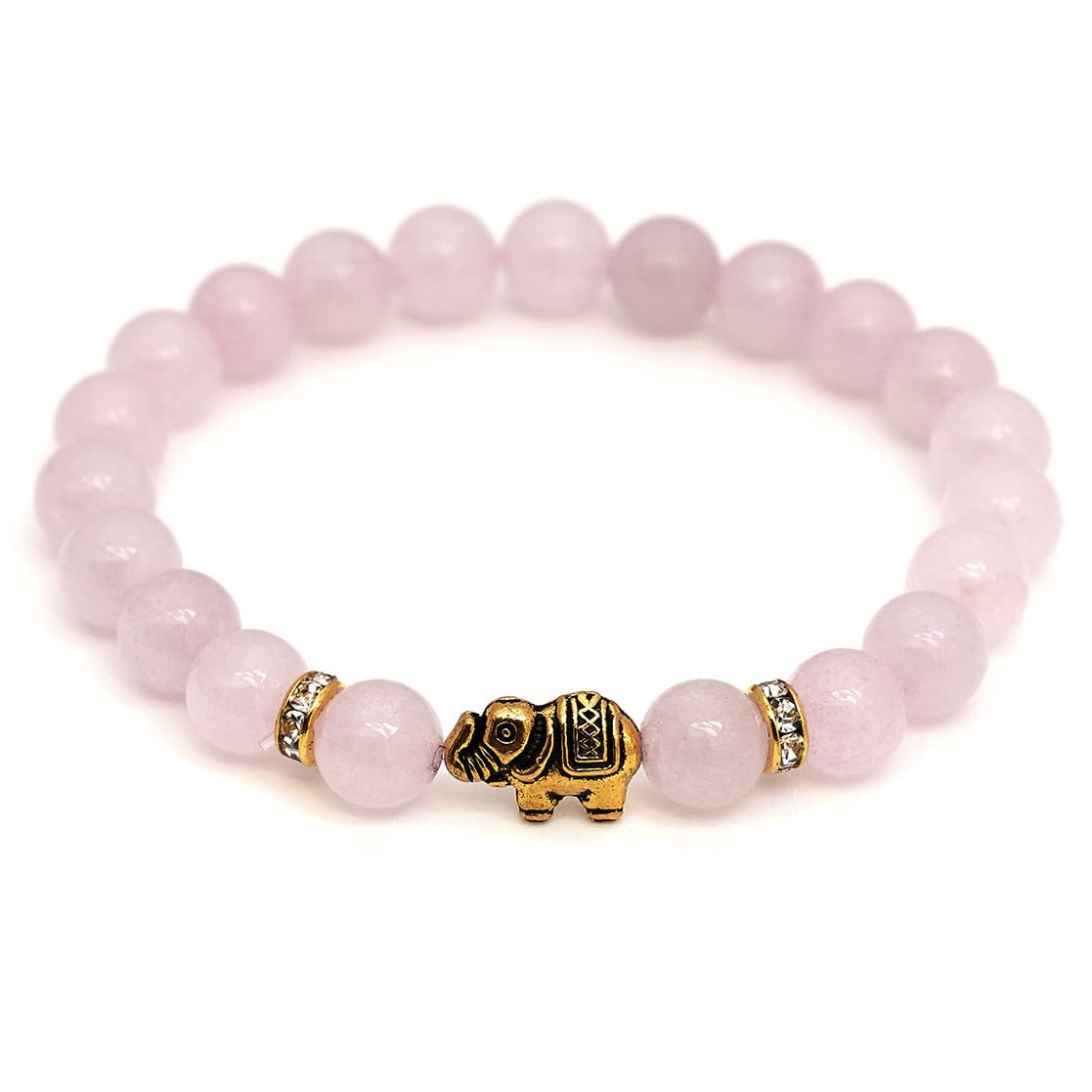 Elefant Armband - Naturstein geprüft in Deutschland, mit echten Naturstein Perlen und Kristall Highlights - Naturstein Armband mit Echtheitszertifikat für Damen und Herren