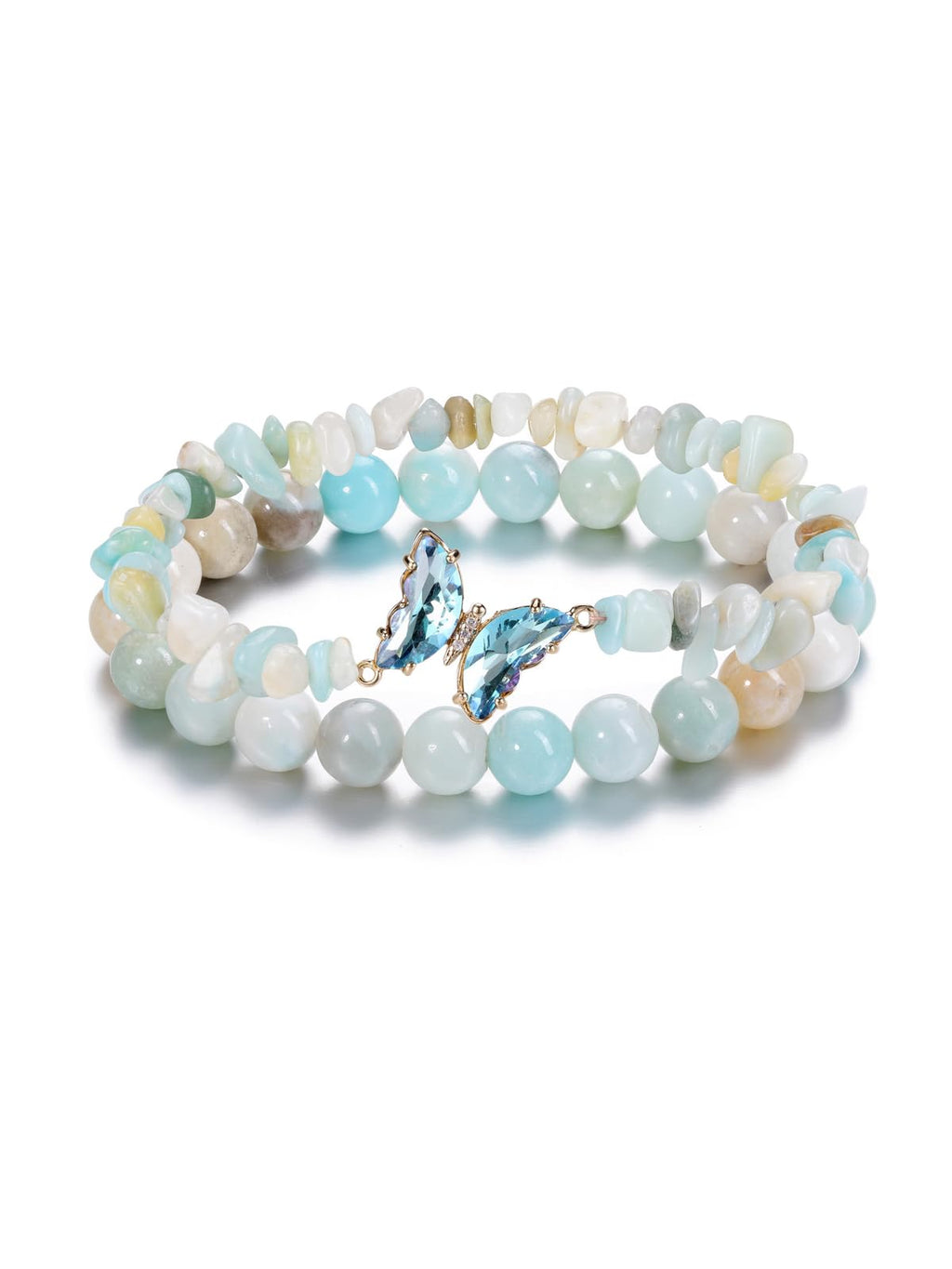 CrystalTears Schmetterling Armbänder Set 2pcs echt Edelsteine elastischer Perlenarmbänder Damen Amulett Schmuck spirituelle Geschenk