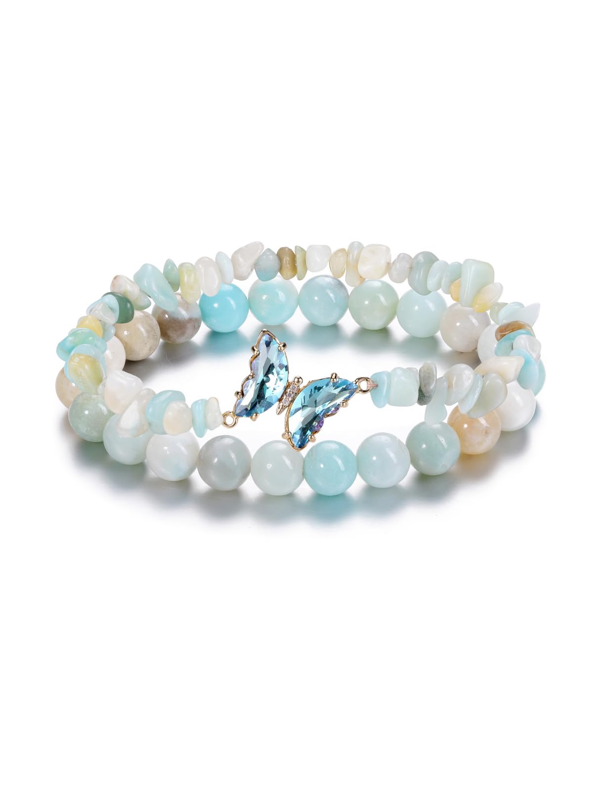 CrystalTears Schmetterling Armbänder Set 2pcs echt Edelsteine elastischer Perlenarmbänder Damen Amulett Schmuck spirituelle Geschenk