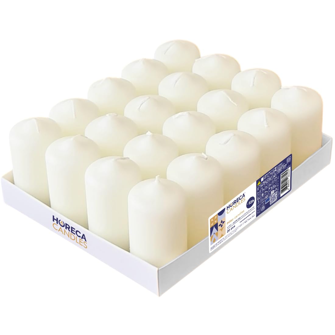 Horeca Candles - Stumpenkerzen - Weiß - Ø 4 x 7 cm - 20er Set Blockkerzen - Lange Brenndauer 12 Stunden - Ohne Duft - Kerzen für Haushalt, Feiern und Gastronomie