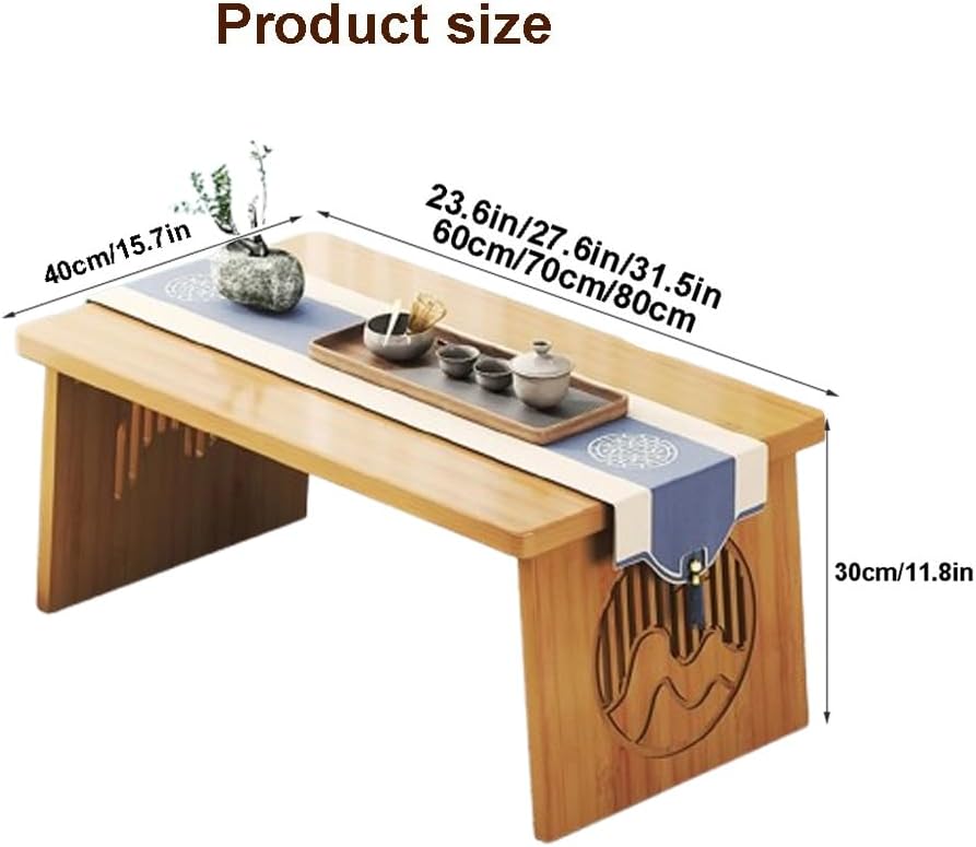 Faltbarer japanischer Stil Boden Kleiner Teetisch, Tatami Couchtisch, niedriger Altartisch für Meditation, für Boden Sitzen, für Essen und Spirituelle Praktiken (Holz, 60x40x30cm)
