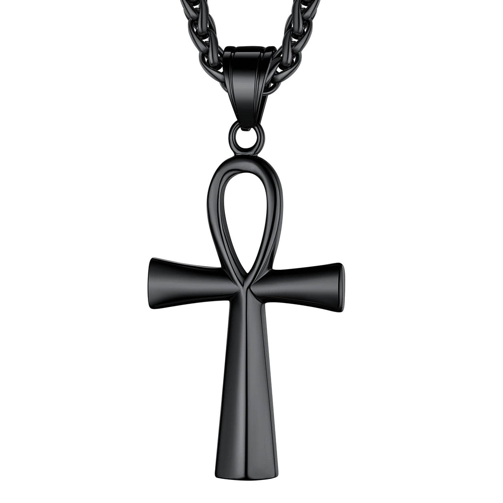 Richsteel Edelstahl Ägyptische Kreuzkette für Herren Jungen Religiöser Amulett Horusauge Kette Ankh Schmuck für Geburtstag Vatertag
