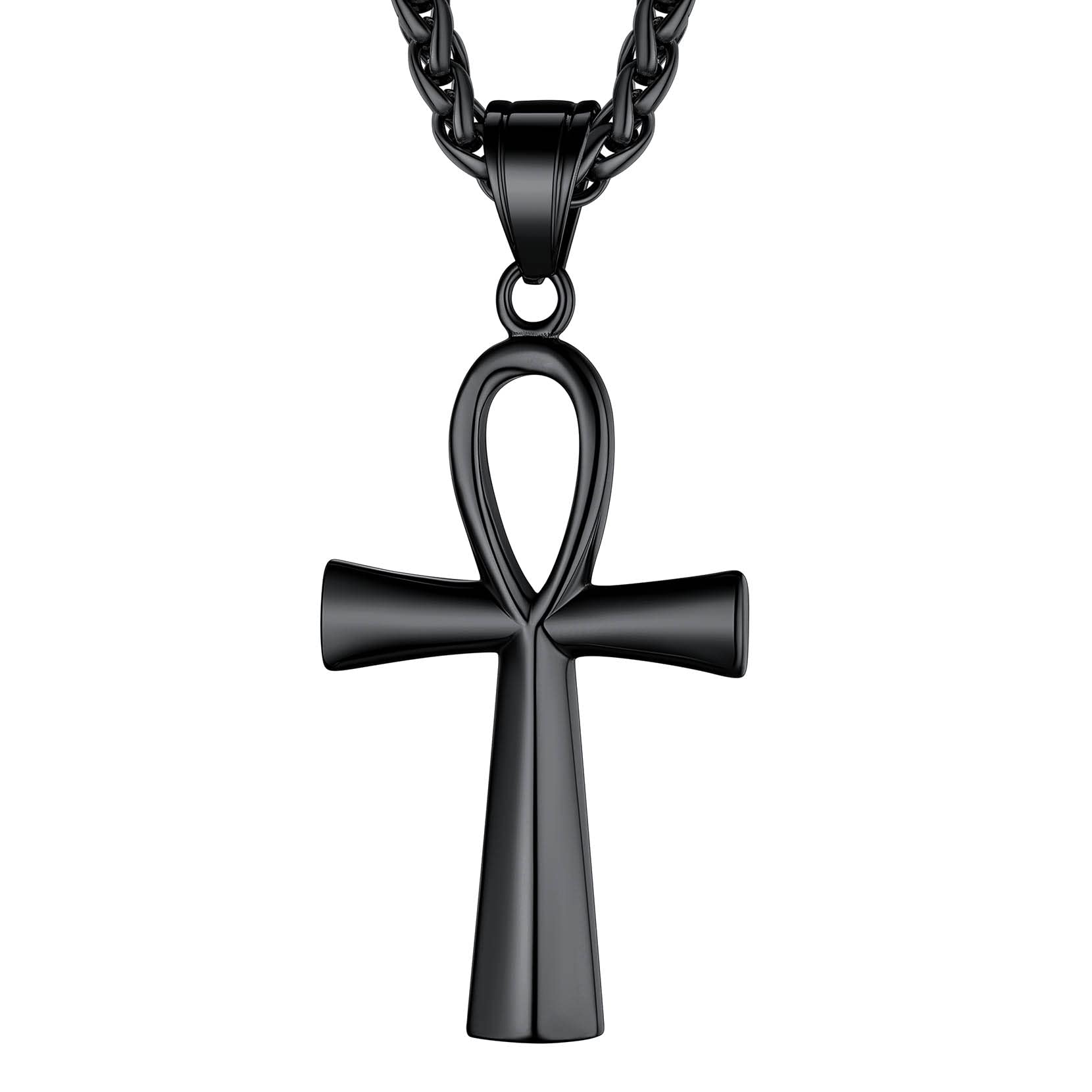 Richsteel Edelstahl Ägyptische Kreuzkette für Herren Jungen Religiöser Amulett Horusauge Kette Ankh Schmuck für Geburtstag Vatertag