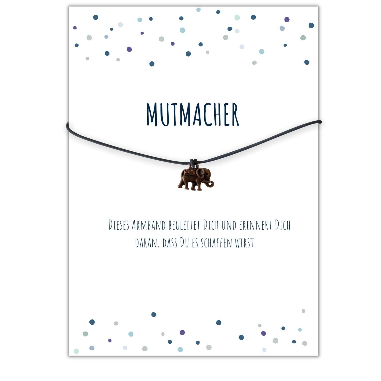 Glücksschmiedin - Mutmacher Geschenk, Motivations Postkarte mit Kraft Armband und Elefant Anhänger handgefertigt