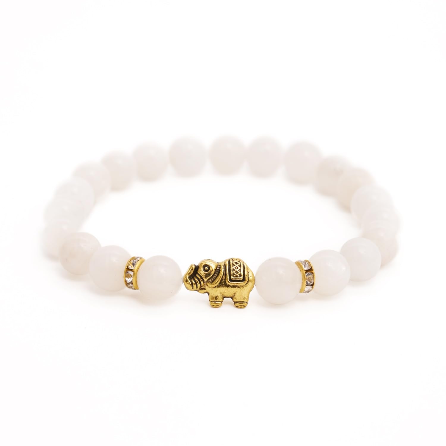 Elefant Armband - Naturstein geprüft in Deutschland, mit echten Naturstein Perlen und Kristall Highlights - Naturstein Armband mit Echtheitszertifikat für Damen und Herren