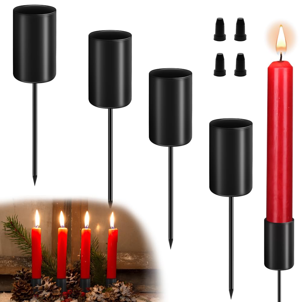 Set mit 4 schwarzen Kerzenhaltern, Retro-Kerzenlicht-Dinner-Kerzenhalter, für Wohn-, Esszimmer- und Schlafzimmerdekoration, Kamindekoration(Neue Verpackung)