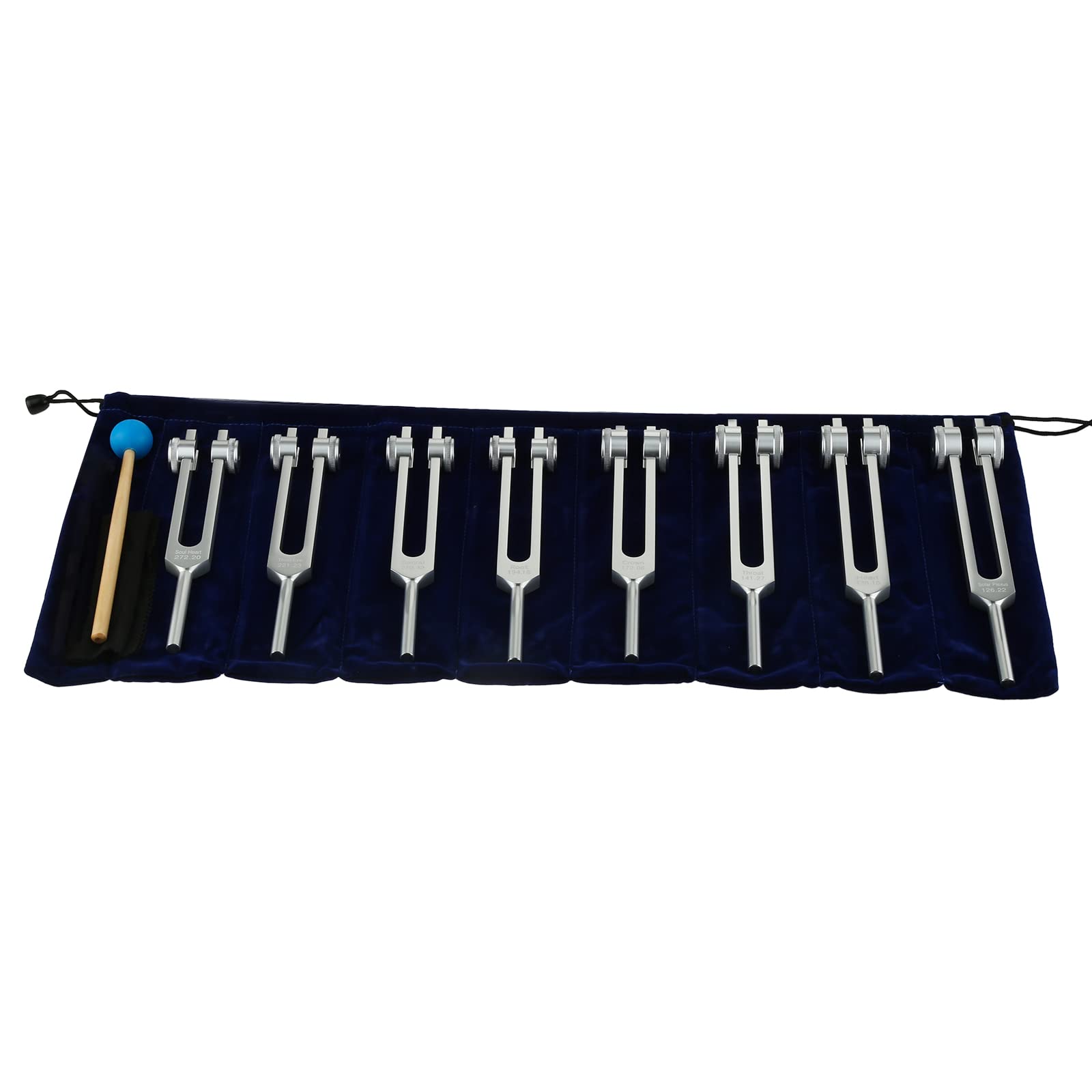 Dreld 9-Piece Solfeggio Tuning Fork Set with Silicone Hammer Bag, 174/285/396/417/528/639/741/852/963 Hz Aluminium Tuning Forks for DNA Repair, Healing, Sound Therapy, Medical Tuning Fork